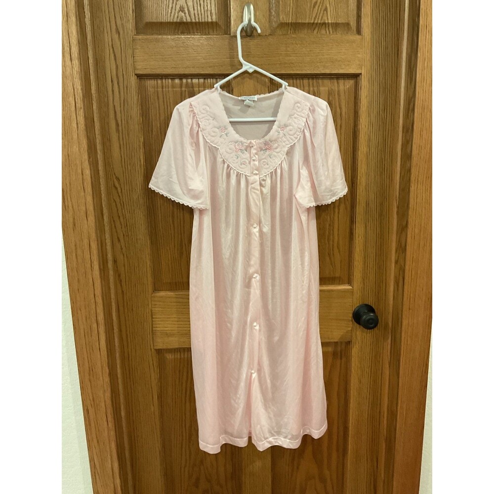 Vintage Lorraine Pink Embroidered Nylon Nightgown – Medium – Made in USA